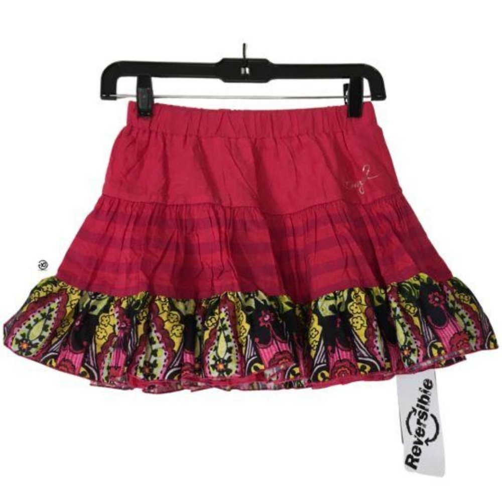 NWT Desigual Girl's Mini Ruffle Skirt Web Rock Reversible Sz 9/10